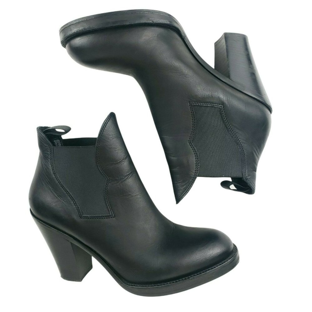 ACNE STUDIOS Star Black Leather Chelsea Ankle Heel Bootie Boots Size 41 - Picture 6 of 12